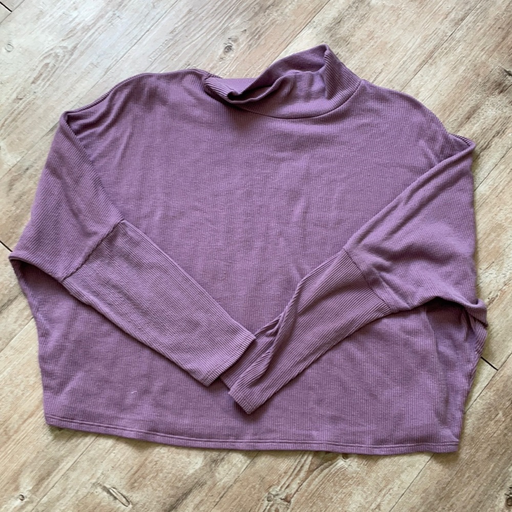 Purple Ribbed Mock Neck